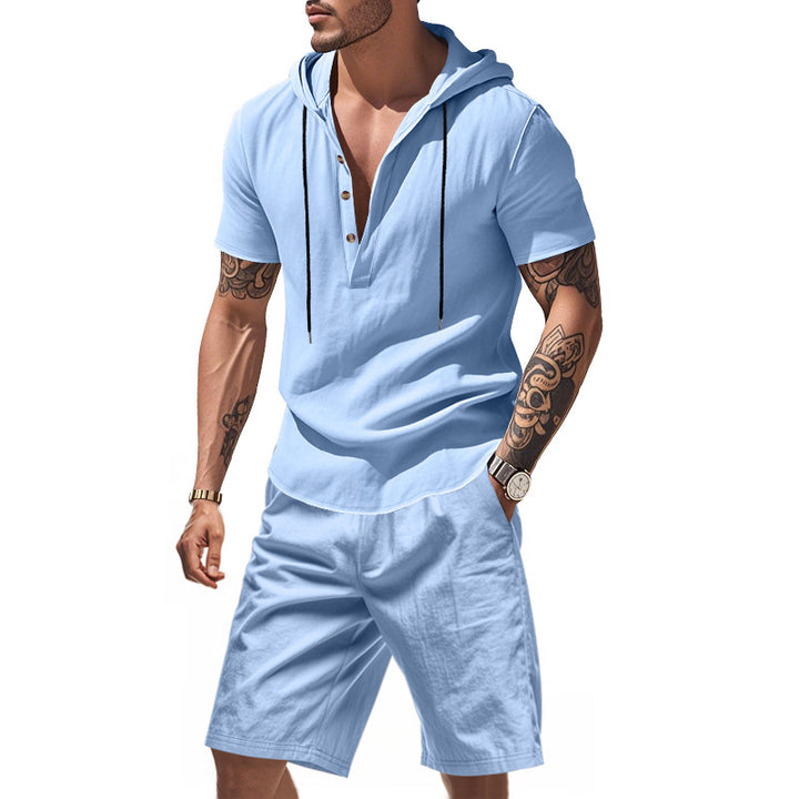Men's Long Sleeve Casual Top with Button Placket and Chic and Stylish Shorts