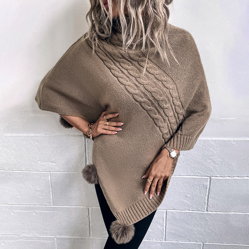 Ladies poncho with a modern braid design and a high collar Lune London