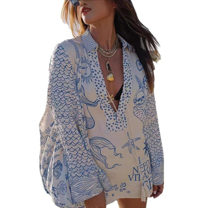 Ladies beach tunic with creative printed patterns Lune London