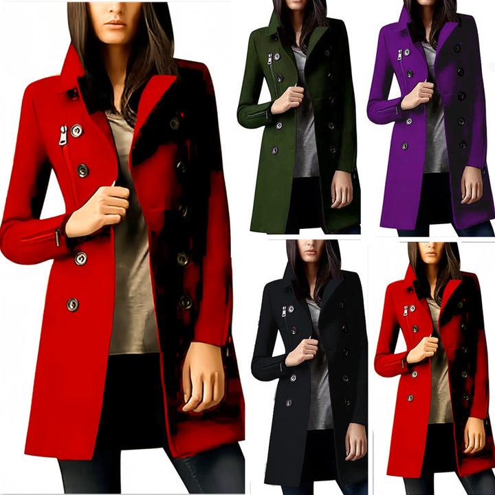 Fashionable short women's coat with double-breasted buttons and side zips Lune London