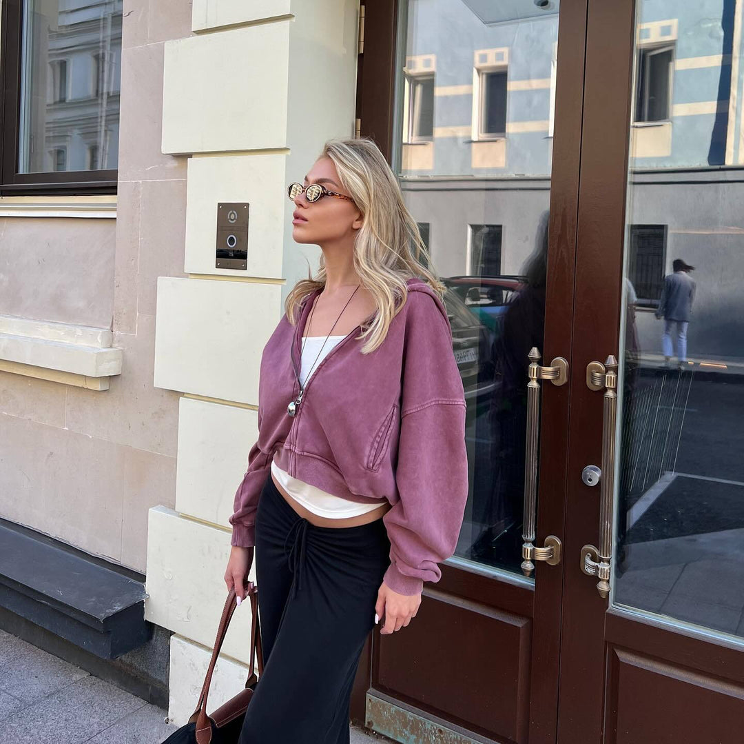 Women's cropped sweatshirt jacket with oversized cut Lune London