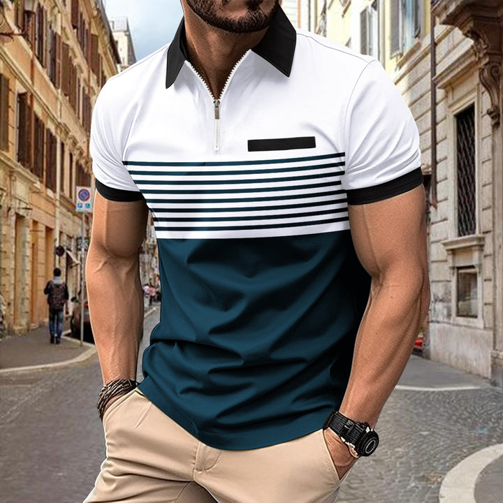 Men's Polo Shirt Zip with Contrast Stripes Modern Lune London