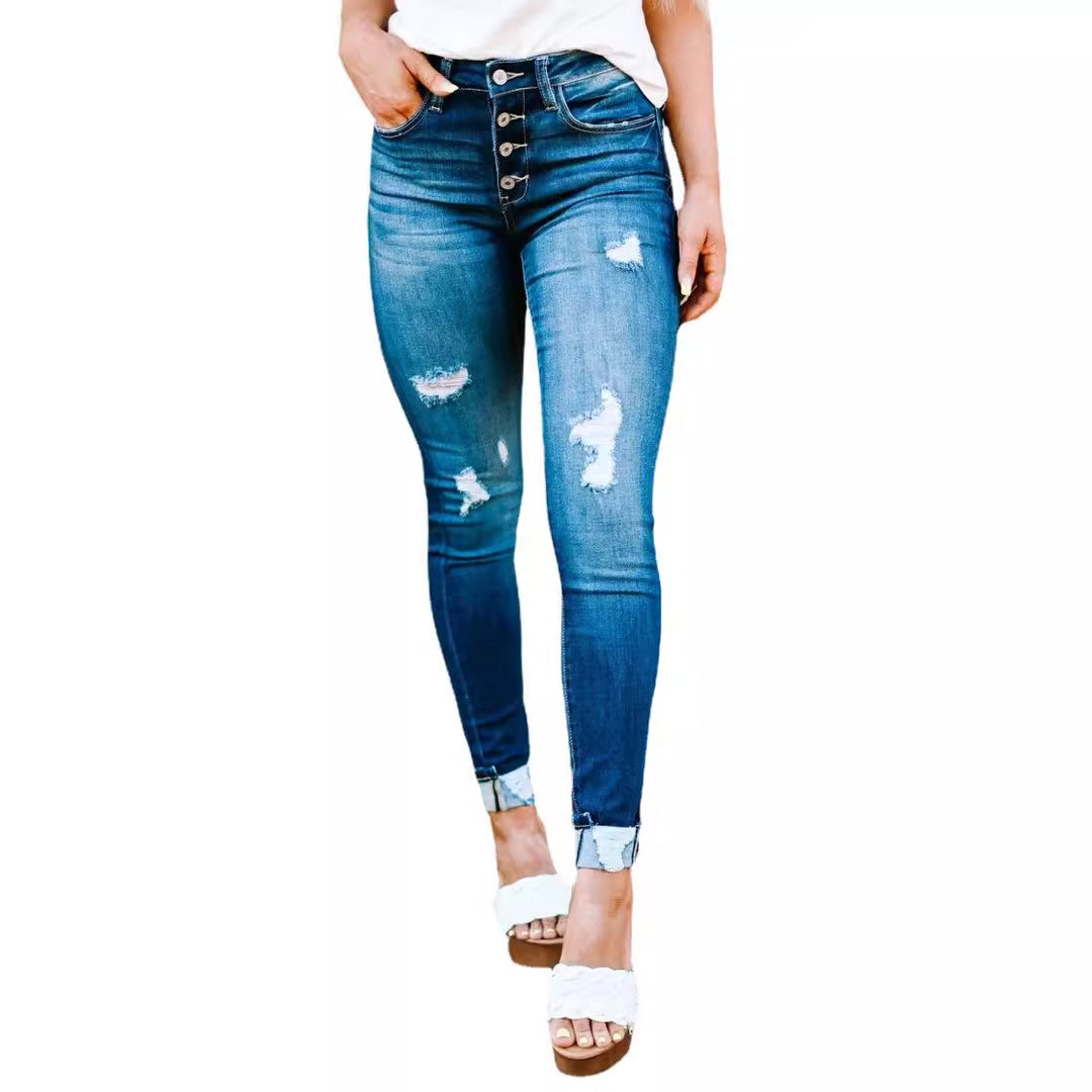 High-waisted skinny jeans for women with frayed hem Lune London