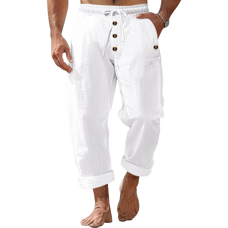 Casual beach pants for men with elastic waistband and practical button details Lune London