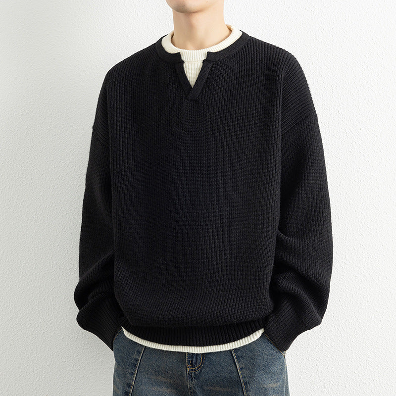 Men's knit sweater with V-neck and structured design Lune London