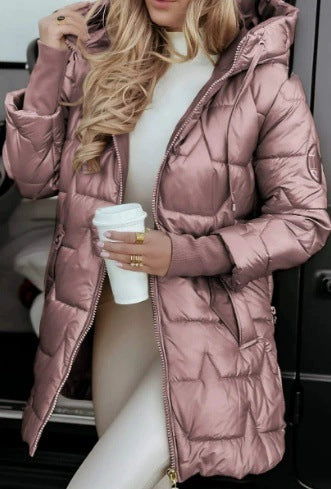 Ladies long down jacket with hood and side pockets Lune London