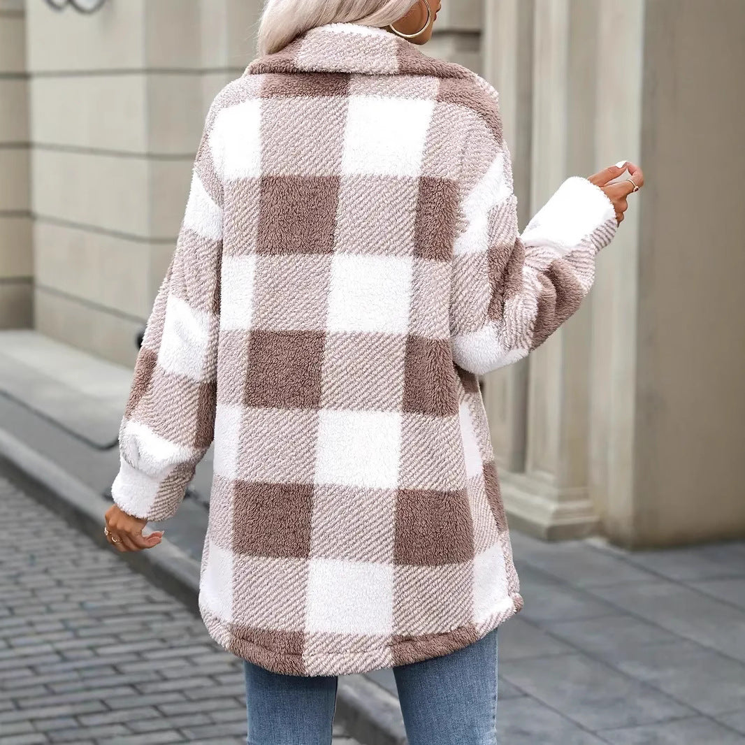 Oversized plaid fleece jacket for women Lune London
