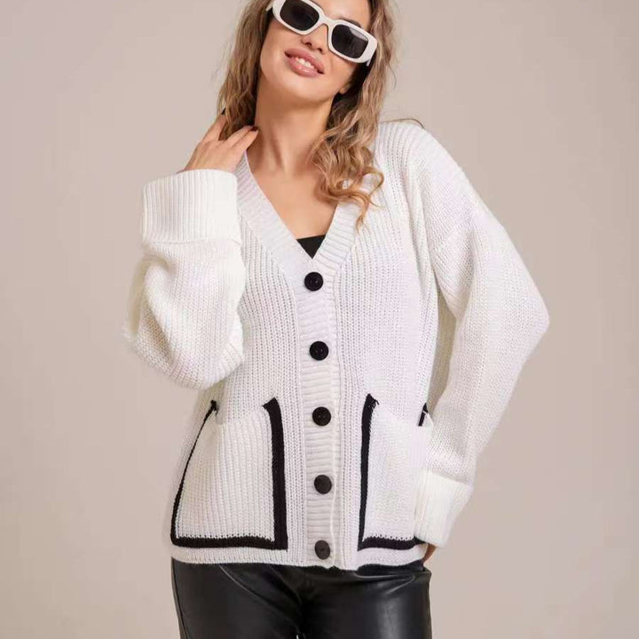 Ladies chunky knit cardigan with front openings and large buttons Lune London
