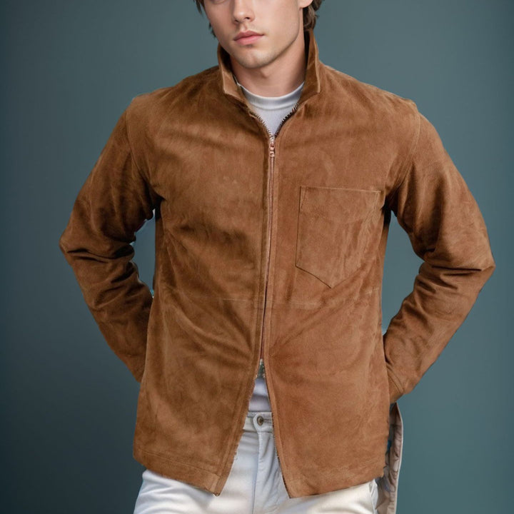 Chic and casual suede jacket for men with stand-up collar Lune London