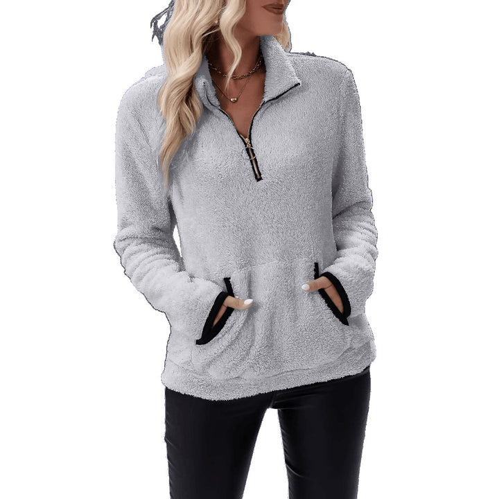 Ladies high-quality fleece sweater with collar and zipper Lune London
