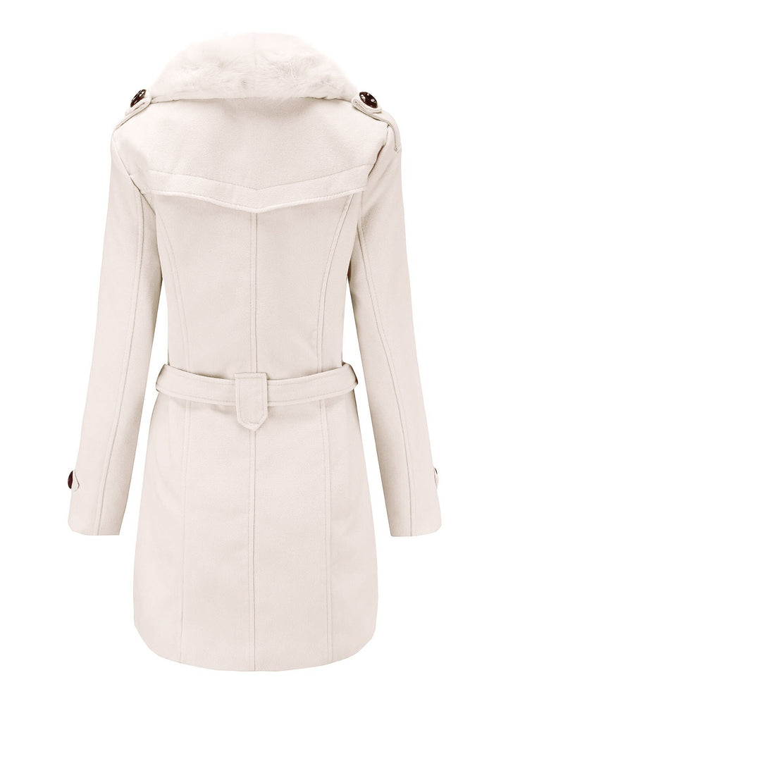 Elegant trench coat for ladies with faux fur collar and waist belt Lune London