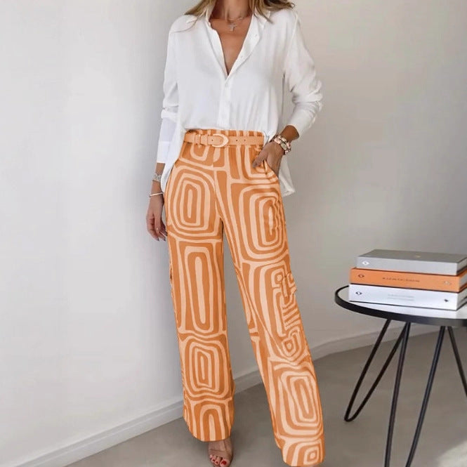 Flared pants for women with a patterned design and high waist Lune London