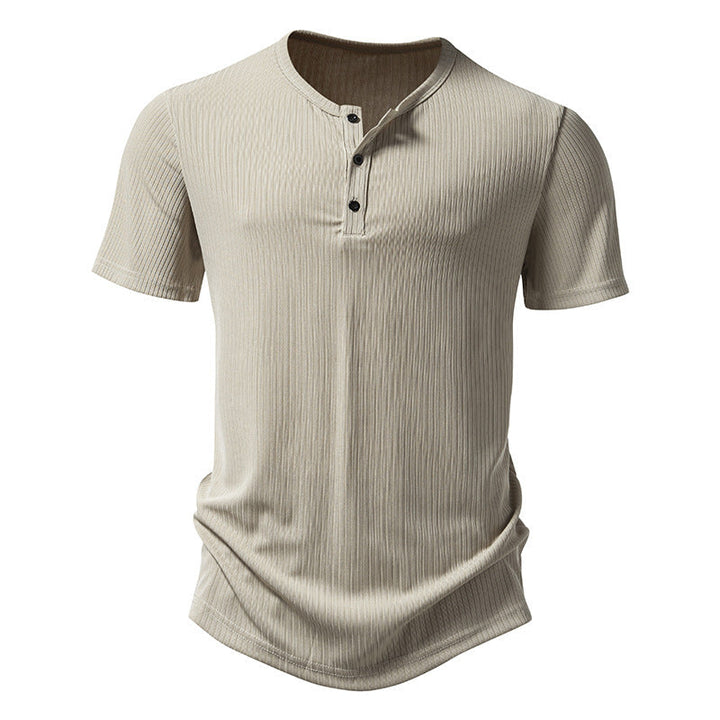 Men's Stylish Short Sleeve Henley Shirt with Textured Design and Two Button Details Lune London