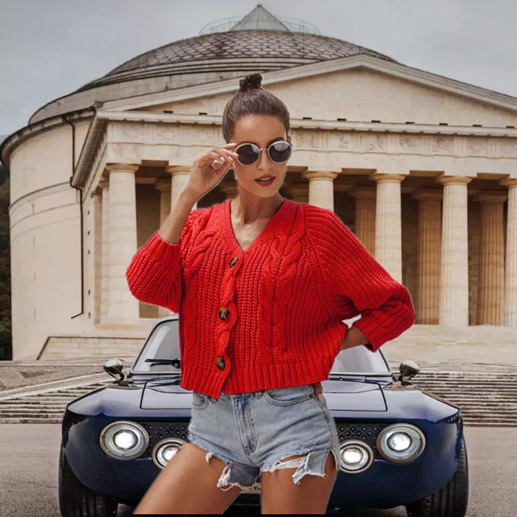 Ladies cardigan with cable knit pattern and button details Lune London