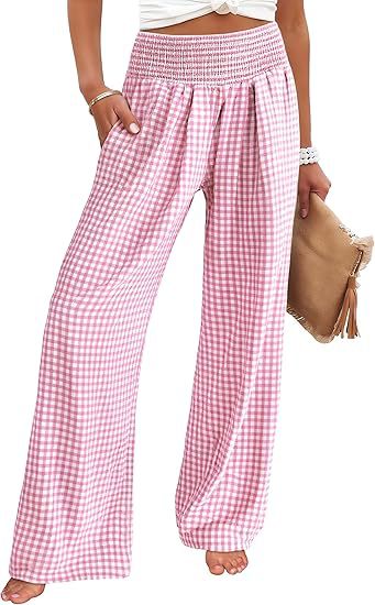 Loose plaid pants for women with elastic waistband and pockets Lune London