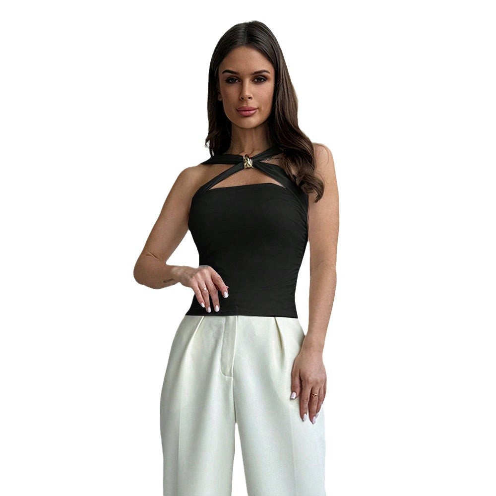 Elegant top for women with decorative knot and asymmetrical neckline Chic & Stil