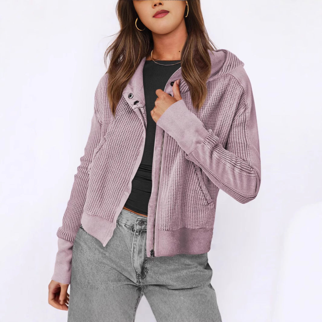 Casual zip-up jacket for women with hood and textured design Lune London