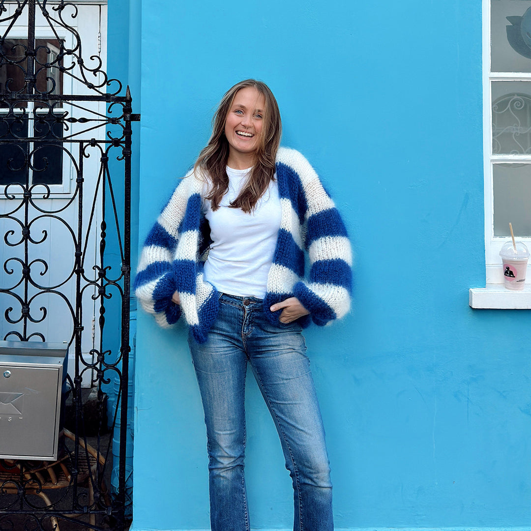 Chunky knit jacket for women with a trendy striped pattern and wide sleeves Lune London