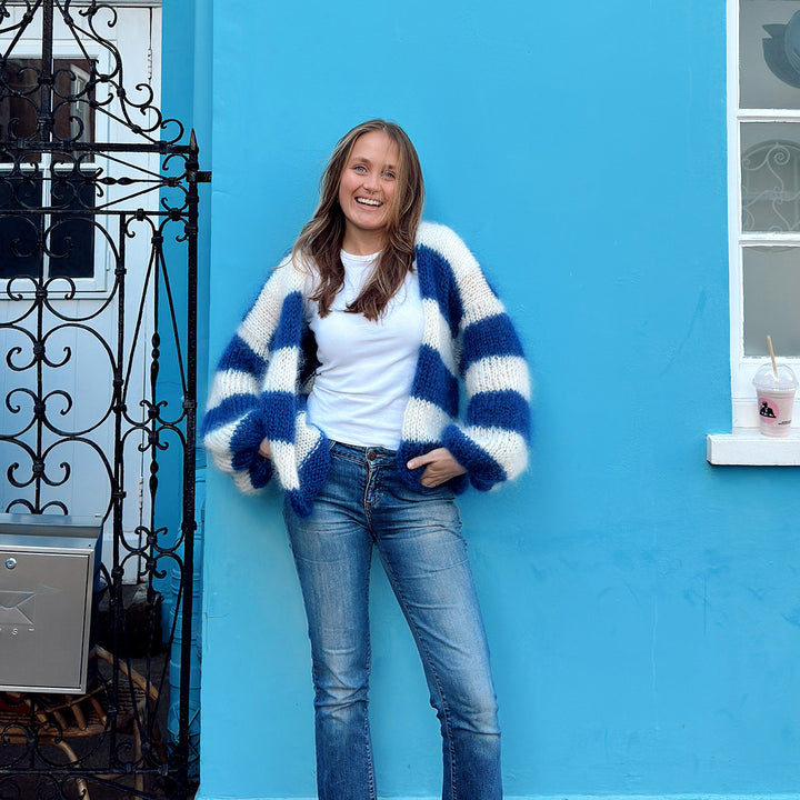Chunky knit jacket for women with a trendy striped pattern and wide sleeves Lune London