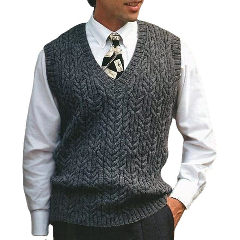 Men's Knit Vest with All-Over Cable Pattern Lune London