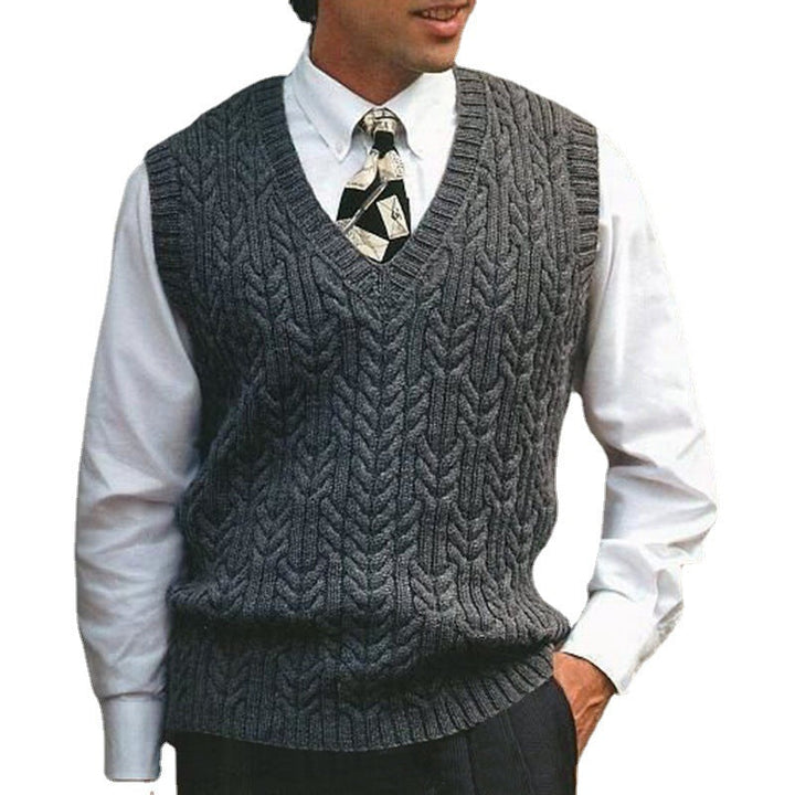 Men's Knit Vest with All-Over Cable Pattern Lune London