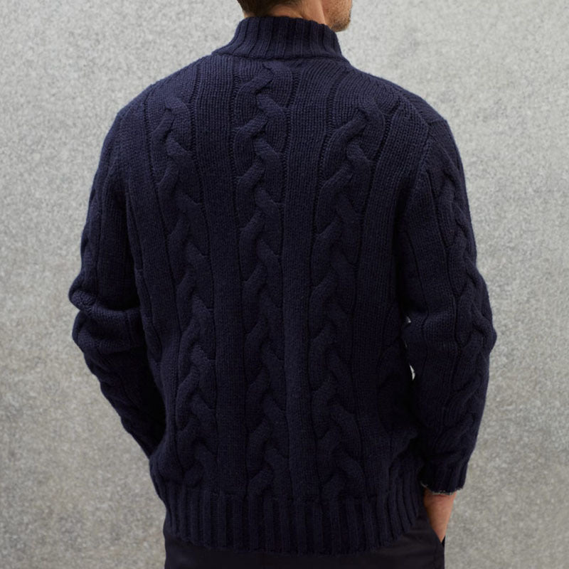 Men's knit jacket with a decorative braid design and a high collar Lune London