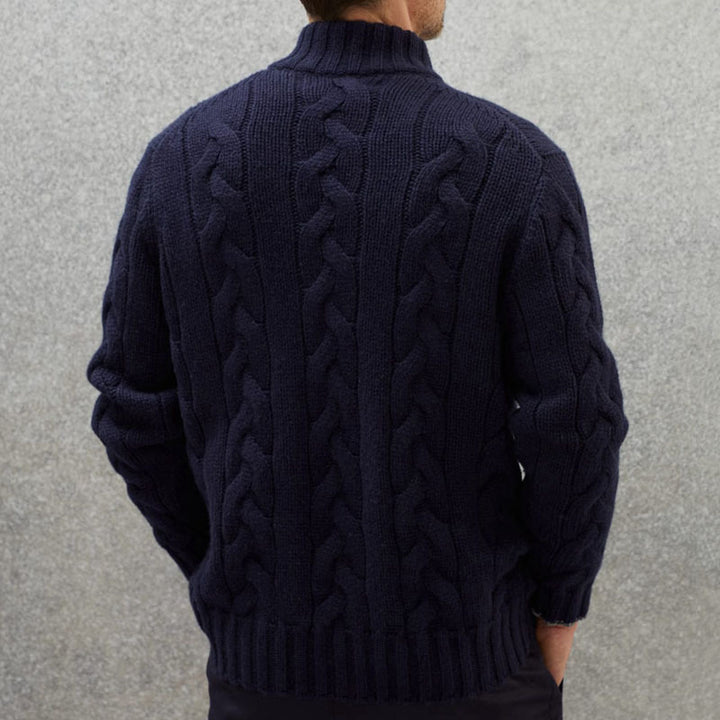 Men's knit jacket with a decorative braid design and a high collar Lune London