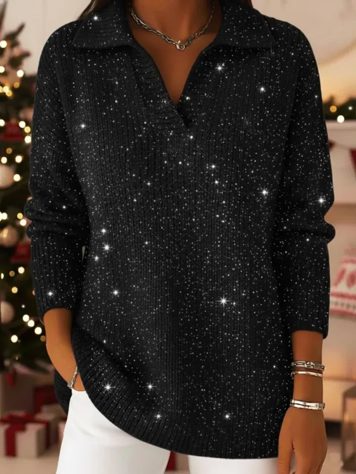 Pull en maille scintillante pour femmes avec col moderne Chic & Stil