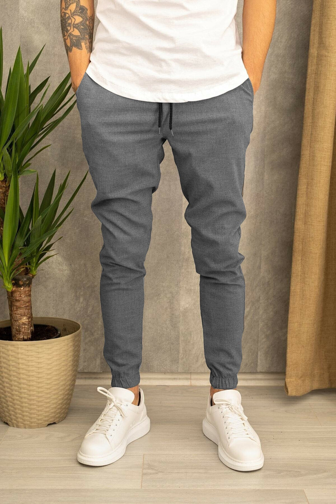 Men's Slim Fit Jogging Pants with Elastic Waistband and Practical Side Flap Pockets Lune London