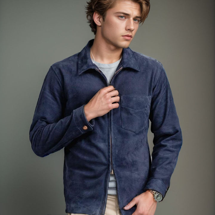 Chic and casual suede jacket for men with stand-up collar Lune London