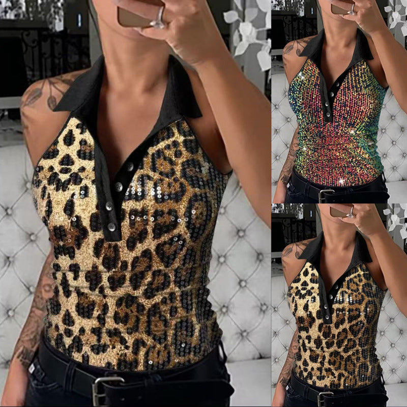 Women’s Top Halle in Shiny Leopard Fabric Lune London