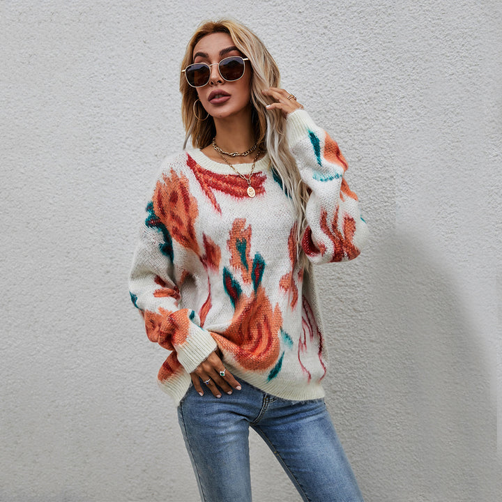 Pull élégant pour femmes avec motif tricot floral Chic & Stil