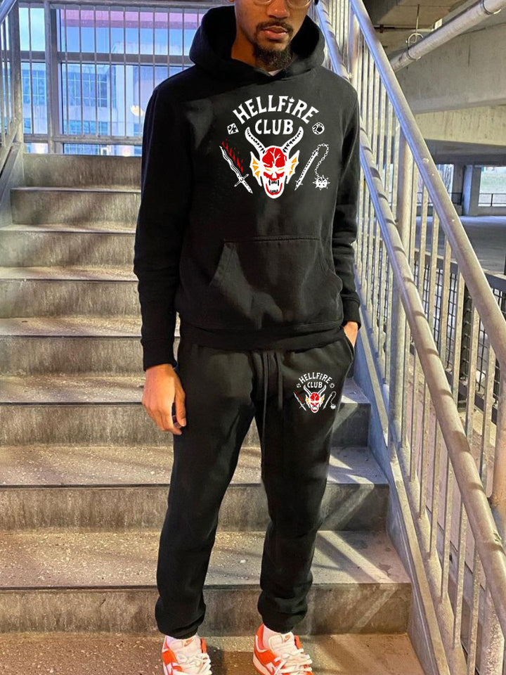 Comfortable men's set with hooded sweatshirt and jogger pants, striking graphic design Lune London