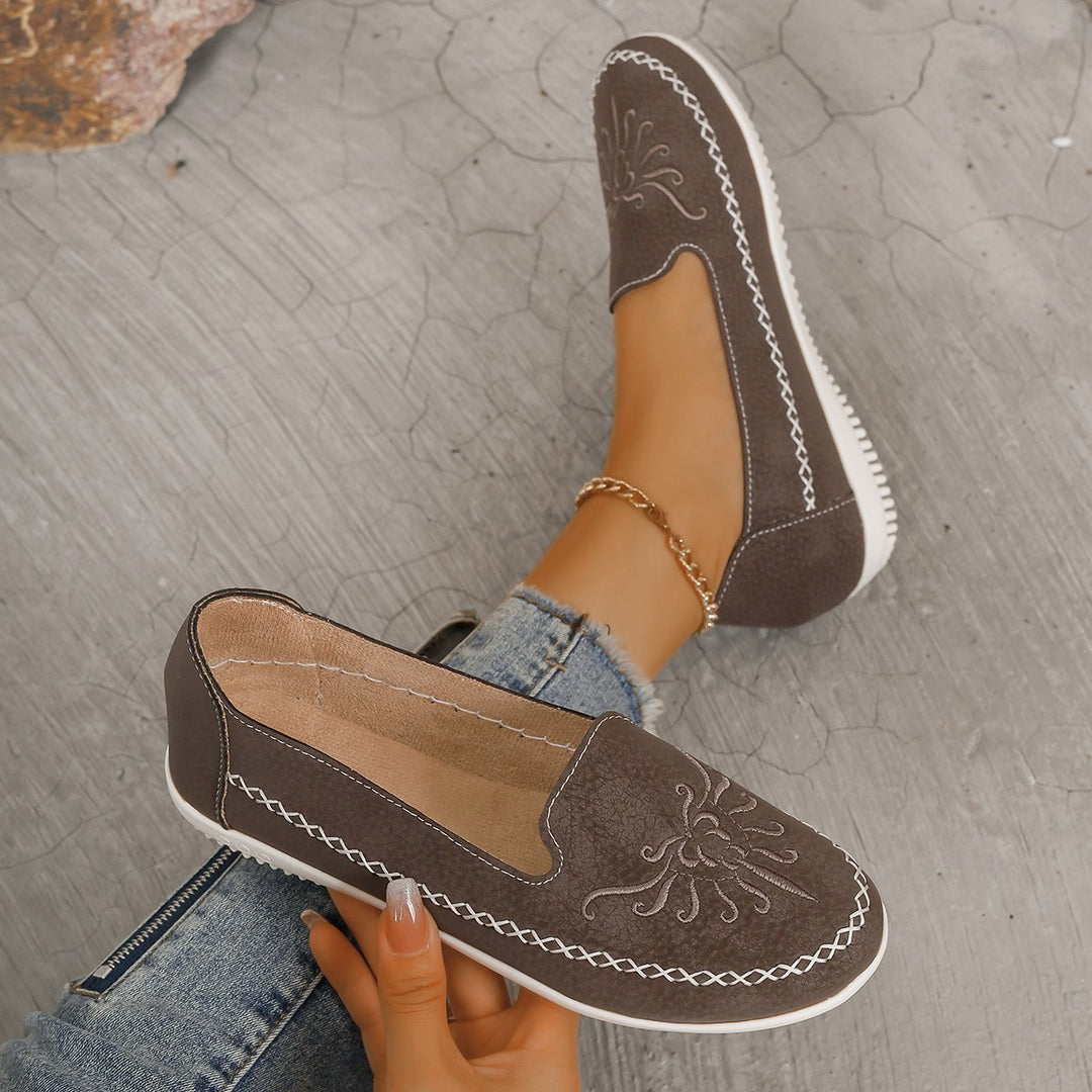 Ladies Comfortable Loafers with Elegant Embroideries Lune London