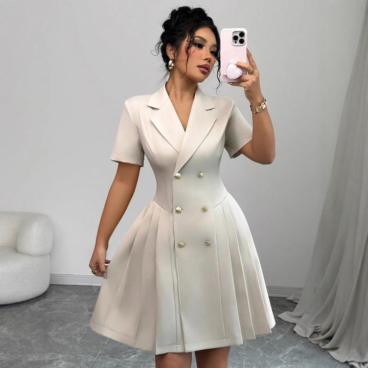 Lune London Elegant Pleated Double-Breasted Dress for Women