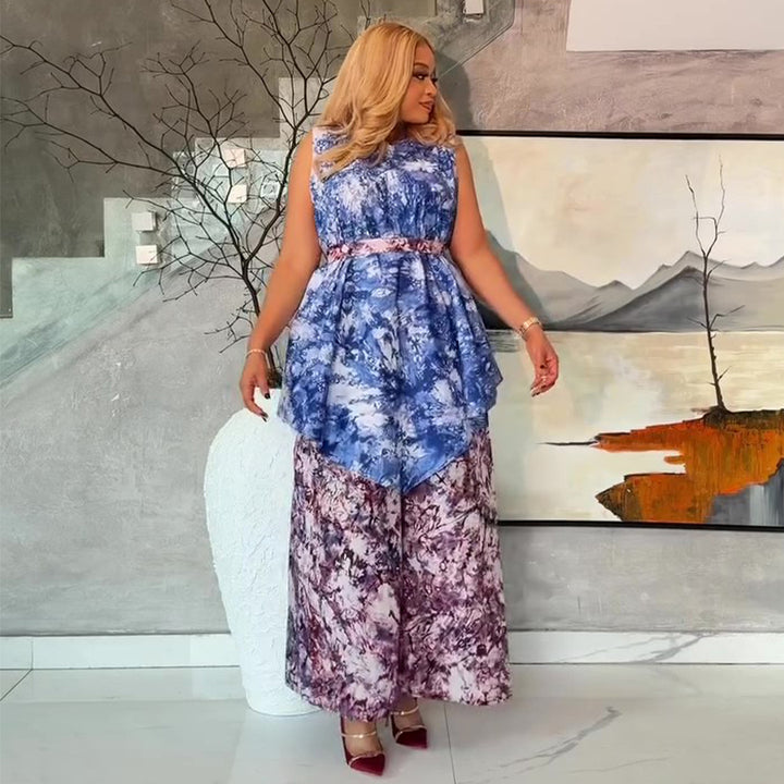 Women's maxi dress with asymmetric design and functional pocket area