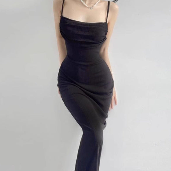Women Elegant Maxi Dress with an Exceptional Draped Design and Thin Straps Lune London