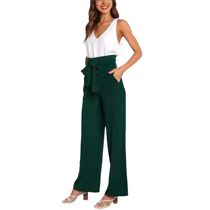 Women Wide Leg Pants with Decorative Tying Belt Lune London
