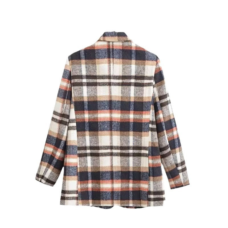 Veste blazer à carreaux pour femmes avec poches élégantes Chic & Stil