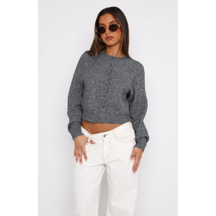 Lune London women's knitted cropped cardigan with button closure