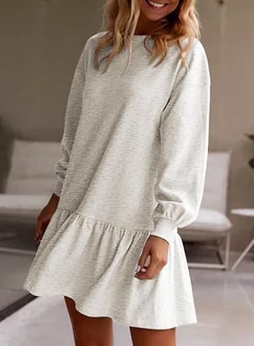 Women's Casual Sweatshirt Dress with Voluminous Sleeves and Ruffled Hem Lune London