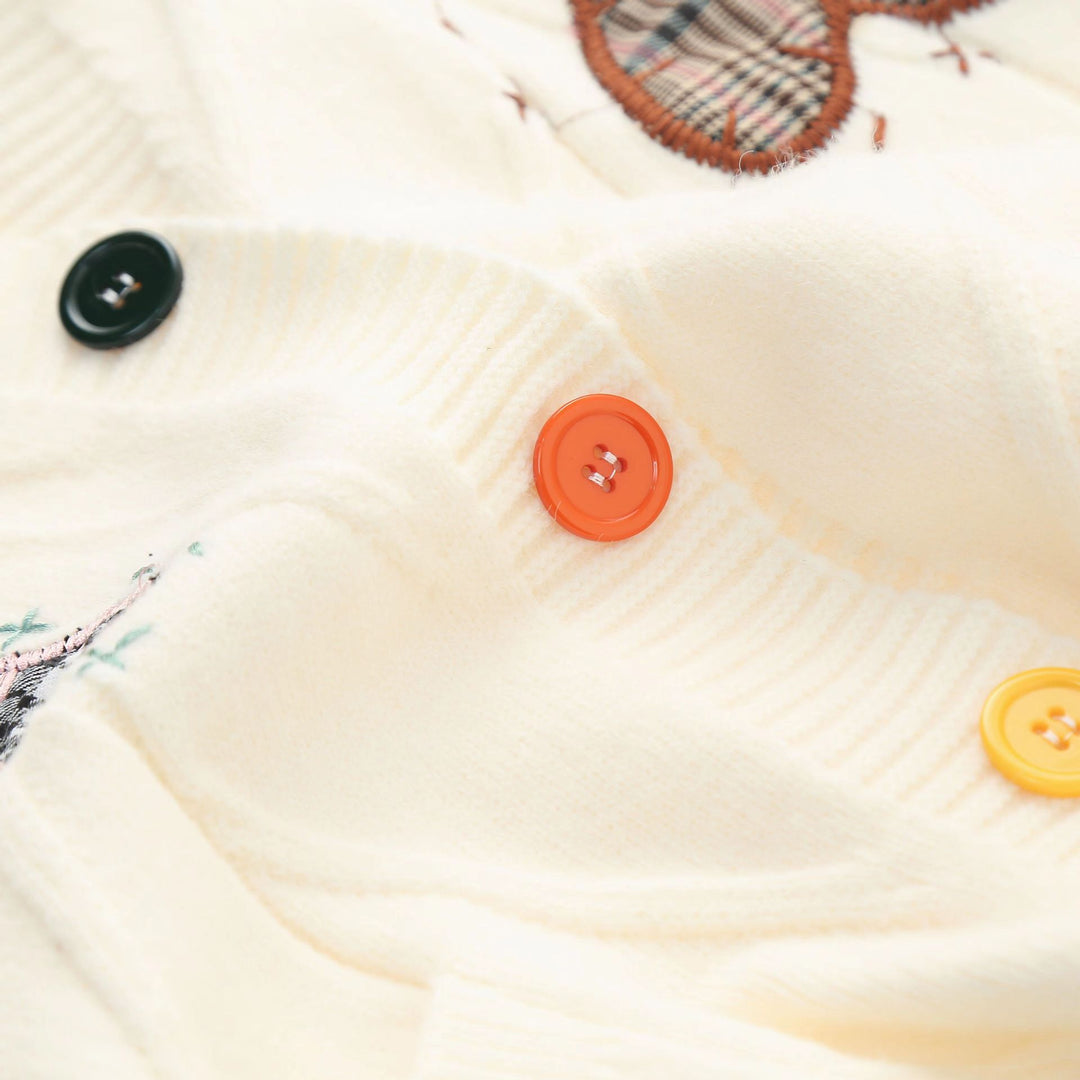 Knit jacket for women with heart-shaped appliqués and button details Lune London