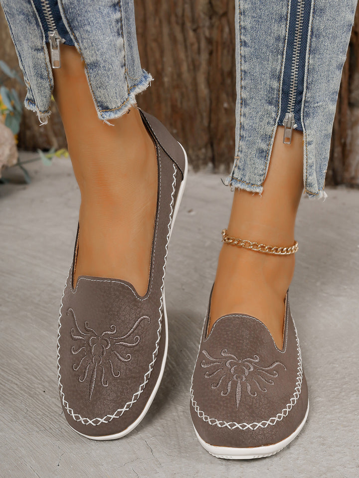 Ladies Comfortable Loafers with Elegant Embroideries Lune London