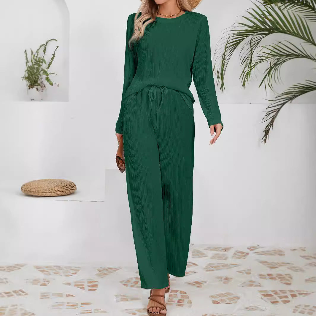 Ensemble décontracté confortable pour femmes avec texture côtelée et taille élastique Chic & Stil