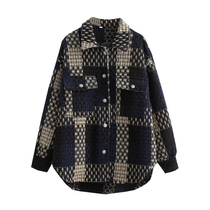 Women's transitional jacket with patchwork design, featuring practical pockets and a casual fit Lune London