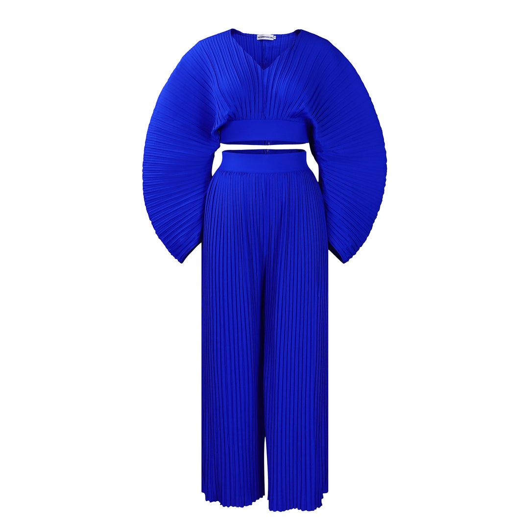 Puffed sleeve pleated jumpsuit for women with a fitted silhouette Lune London