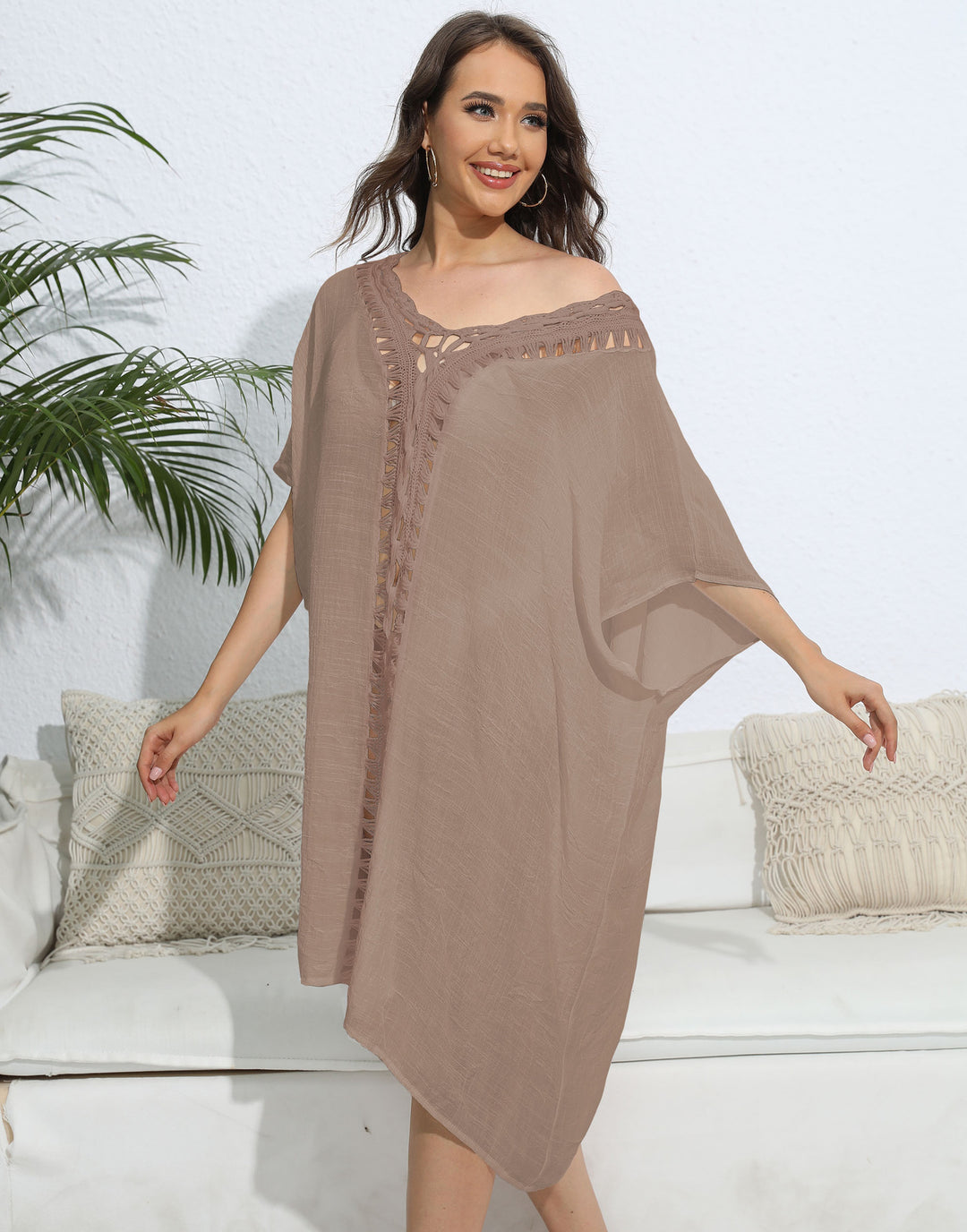 Women Boho lace swimsuit neckline tunic Lune London