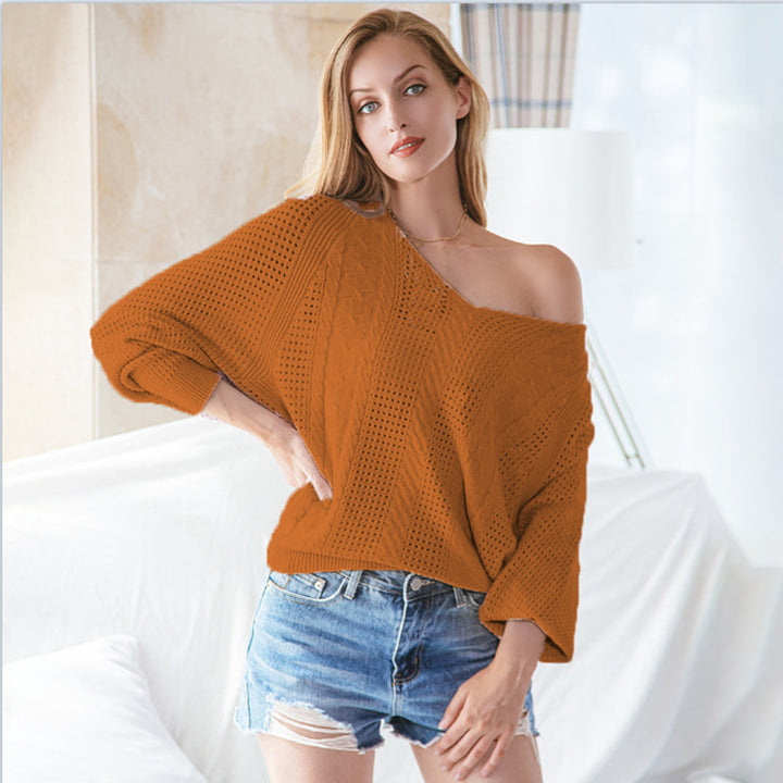 Knit sweater for women with a breathable hole structure and a modern V-neck Chic and Style