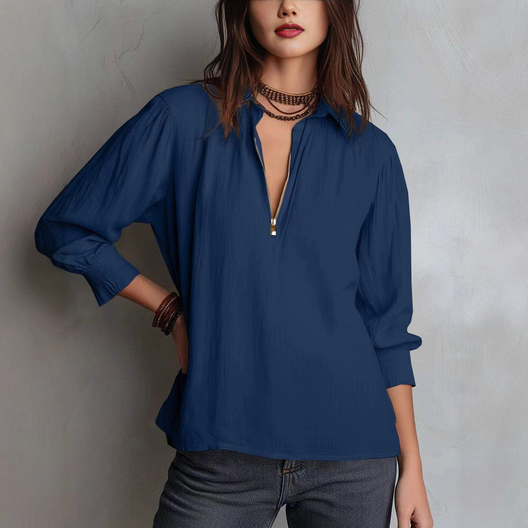 Women's blouse with half-length sleeves and zipper Lune London