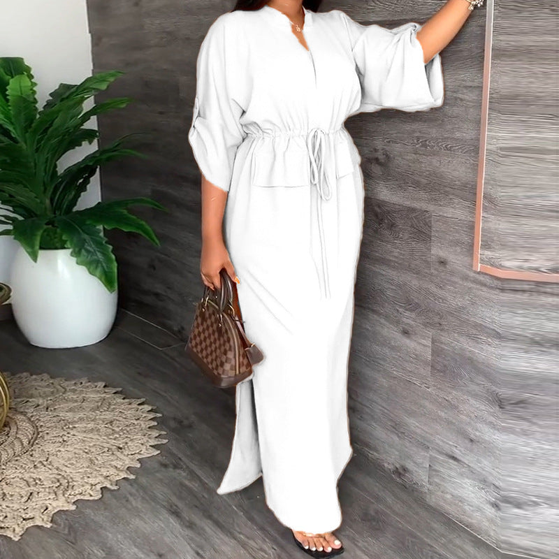 Robe maxi décontractée pour femmes avec ceinture et larges manches Chic & Stil